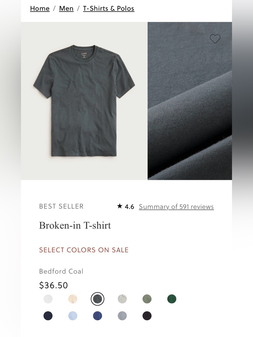 J. Crew men’s “broken-in” t shirt